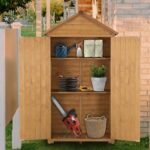 Outdoor Wood Storage Cabinet – 2 Shelves with Floor for Yard - Image 3
