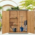 Large Wooden Storage Shed – Teak Patio Tool Cabinet with Locks - Image 7