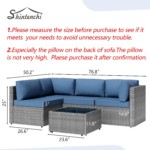 Shintenchi 5-Piece Gray & Aegean Blue Outdoor Wicker Patio Sectional Set with Cushions and Coffee Table - Image 7