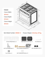 VEVOR 36-Inch Freestanding Gas Range Oven with 6 Sealed Burners and 6.0 Cu. Ft. Convection Oven – Stainless Steel - Image 7