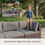Ahomly 7-Piece Grey Outdoor Patio Sectional Sofa Set with PE Rattan Wicker, Cushions and Glass-Top Coffee Table - Image 6