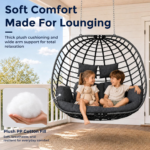 SWITTE 2-Person Dark Gray Double Egg Chair with Stand – Outdoor Wicker Hanging Swing with 6-Inch Cushion - Image 5