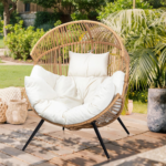 Vongrasig Beige Outdoor Wicker Egg Chair with Cushion – Oversized PE Rattan Lounge Chair for Patio, Balcony & Garden - Image 3