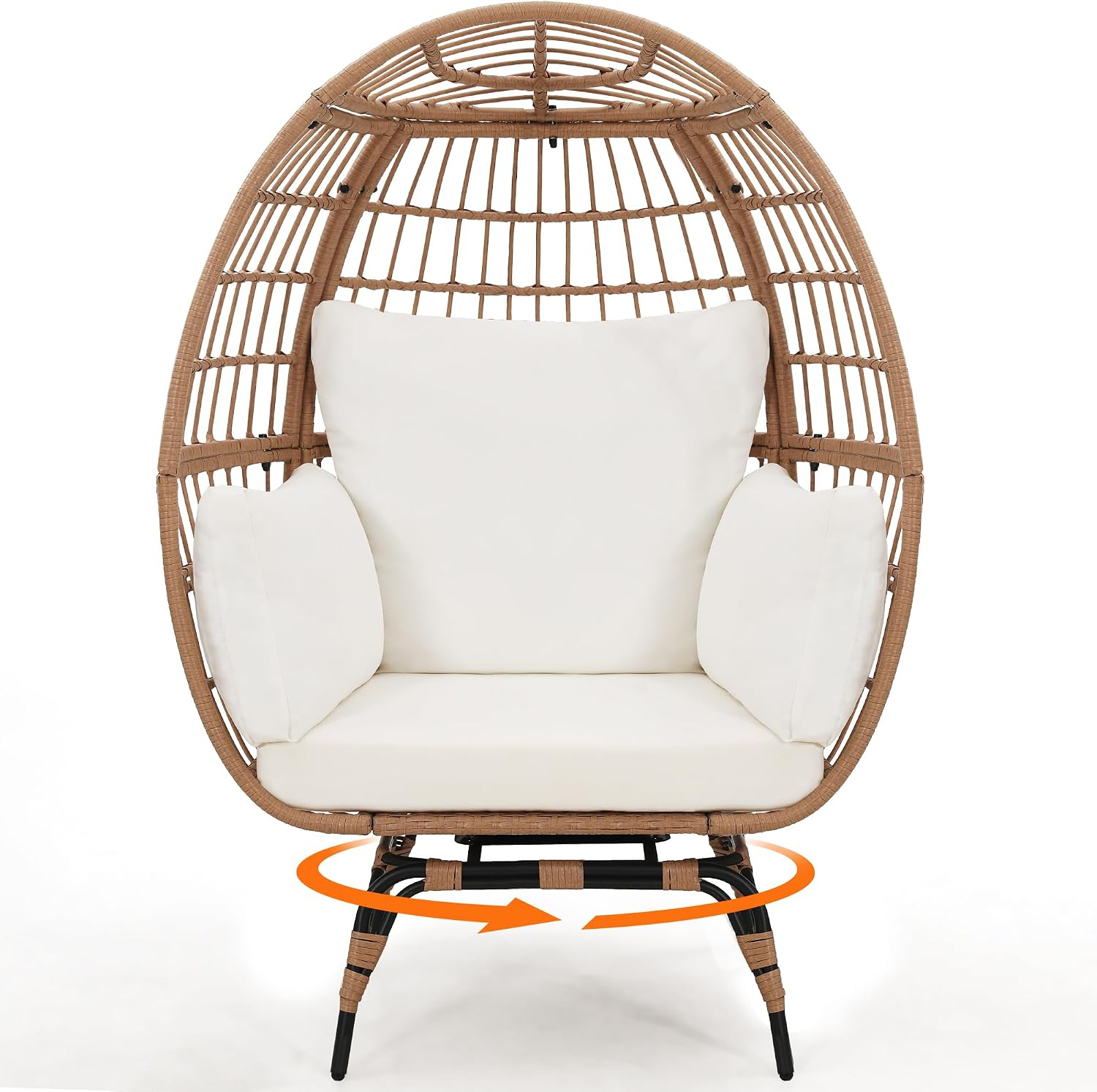 256170805a643ba9247767c24b3fb397.png Murago Oversized 360° Swivel Outdoor Egg Chair – Natural Beige PE Rattan Wicker with Overstuffed Water-Resistant Cushions, 440 lb Capacity - Image 1