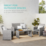 Best Choice Products 4-Piece Gray Wicker Patio Conversation Set with Coffee Table – Outdoor Furniture with Double Sofa, 2 Chairs & Cushions - Image 6