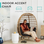 Oversized Ivory Wicker Egg Chair – Indoor/Outdoor Patio Lounge with 4 Cushions and Steel Frame - Image 5