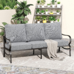 PHI VILLA 3-Seater Gray Metal Outdoor Patio Sofa – 5.75-Inch Cushions, High-Back Design & All-Weather Rust-Resistant Frame - Image 2
