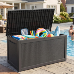 Yardgrace 320-Gallon Outdoor Storage Box – Waterproof UV-Resistant Resin Deck Box with Lockable Lid, Hydraulic Lift & Handles, Black - Image 2