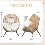 Vongrasig Beige Outdoor Wicker Egg Chair with Cushion – Oversized PE Rattan Lounge Chair for Patio, Balcony & Garden - Image 2