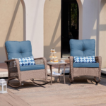 UDPATIO 3-Piece Outdoor Wicker Rocking Chair Bistro Set with Side Table – Brown/Navy - Image 8