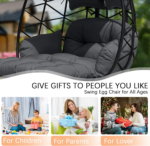 VIXLON Double Egg Chair Outdoor with Stand – Dark Gray 2-Seat Hanging Swing with Adjustable Canopy and Foldable Leg Rest - Image 8