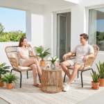 HOMEZILLIONS 3-Piece Yellow/Beige Wicker Patio Bistro Set with Cushioned Rattan Chairs and Round Glass-Top Table - Image 2