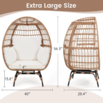 Murago Oversized 360° Swivel Outdoor Egg Chair – Natural Beige PE Rattan Wicker with Overstuffed Water-Resistant Cushions, 440 lb Capacity - Image 3