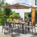 Homall 7-Piece Outdoor Patio Dining Set with Table and 6 Stackable Textilene Chairs – Light Gray - Image 6