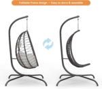RTDTD Beige Outdoor Hanging Egg Chair with Stand – Wicker Swing Hammock Chair with UV-Resistant Cushion, 485 lb Capacity - Image 6