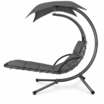 Best Choice Products Outdoor Hanging Curved Steel Chaise Lounge Chair with Removable Canopy, Charcoal Gray
