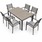 Homall 7-Piece Outdoor Patio Dining Set with Table and 6 Stackable Textilene Chairs – Light Gray