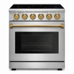 KOSTCH 30-Inch Stainless Steel/Bronze Electric Range – 5-Element Smooth Glass Cooktop, 4.55 Cu. Ft. True Convection Oven