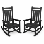 SERWALL Oversized Outdoor Rocking Chair Set of 2 – Black HDPE Porch Rockers, Weather-Resistant Slatted Chairs, 350 lb Capacity