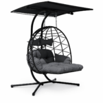 VIXLON Double Egg Chair Outdoor with Stand – Dark Gray 2-Seat Hanging Swing with Adjustable Canopy and Foldable Leg Rest
