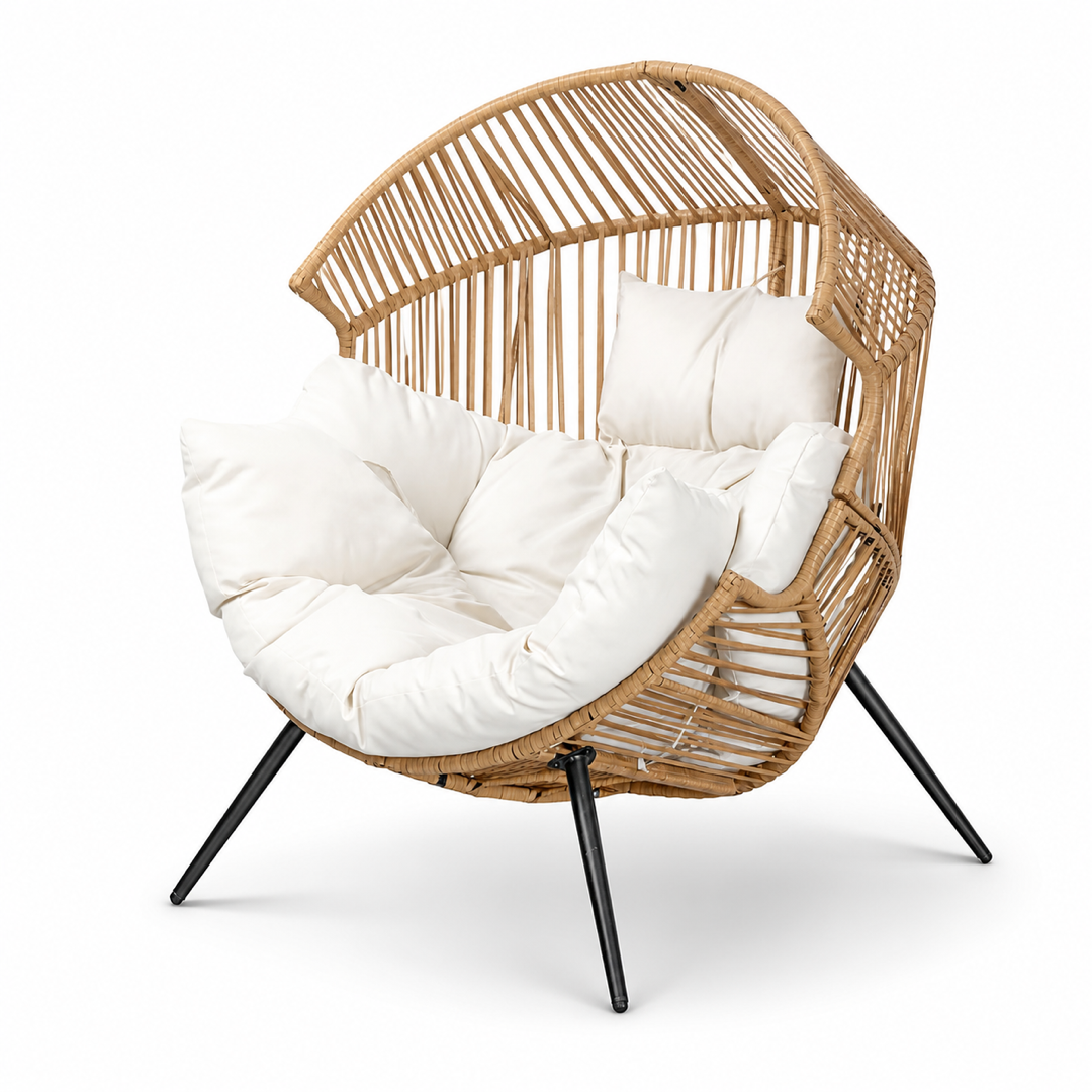Vongrasig Beige Outdoor Wicker Egg Chair with Cushion – Oversized PE Rattan Lounge Chair for Patio, Balcony & Garden Vongrasig Beige Outdoor Wicker Egg Chair with Cushion – Oversized PE Rattan Lounge Chair for Patio, Balcony & Garden - Image 1