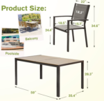 Homall 7-Piece Outdoor Patio Dining Set with Table and 6 Stackable Textilene Chairs – Light Gray - Image 7
