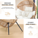 Vongrasig Beige Outdoor Wicker Egg Chair with Cushion – Oversized PE Rattan Lounge Chair for Patio, Balcony & Garden - Image 6