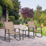 Shintenchi 3-Piece Coffee Rocking Bistro Set – 2 Textilene Patio Rocking Chairs with Square Glass Table - Image 5