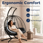 SWITTE 2-Person Dark Gray Double Egg Chair with Stand – Outdoor Wicker Hanging Swing with 6-Inch Cushion - Image 4