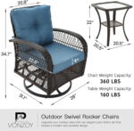 VONZOY 3-Piece Blue Outdoor Wicker Patio Swivel Glider Rocking Chair Bistro Set with Coffee Table - Image 6