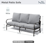 PHI VILLA 3-Seater Gray Metal Outdoor Patio Sofa – 5.75-Inch Cushions, High-Back Design & All-Weather Rust-Resistant Frame - Image 3