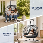 SWITTE 2-Person Dark Gray Double Egg Chair with Stand – Outdoor Wicker Hanging Swing with 6-Inch Cushion - Image 9
