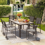 Homall 7-Piece Outdoor Patio Dining Set with Table and 6 Stackable Textilene Chairs – Light Gray - Image 2