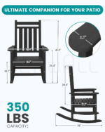 SERWALL Oversized Outdoor Rocking Chair Set of 2 – Black HDPE Porch Rockers, Weather-Resistant Slatted Chairs, 350 lb Capacity - Image 3