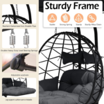 VIXLON Double Egg Chair Outdoor with Stand – Dark Gray 2-Seat Hanging Swing with Adjustable Canopy and Foldable Leg Rest - Image 6